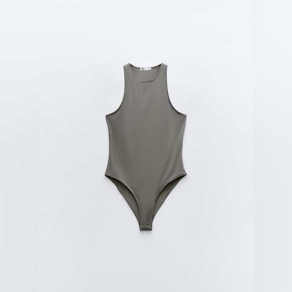 NWT Zara Polyamide Halter Bodysuit in Dark Grey Size L - Picture 7 of 15